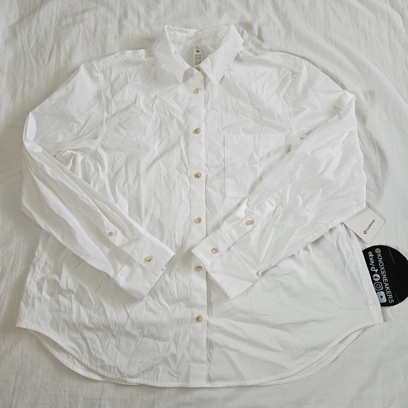 Lululemon Cotton-Blend Poplin Button-Down Shirt WHT White Women's Size XLarge - Picture 1 of 8